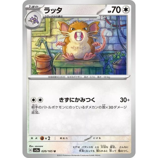 Pokemon Card Japanese 020/165 Raticate sv2a TCG