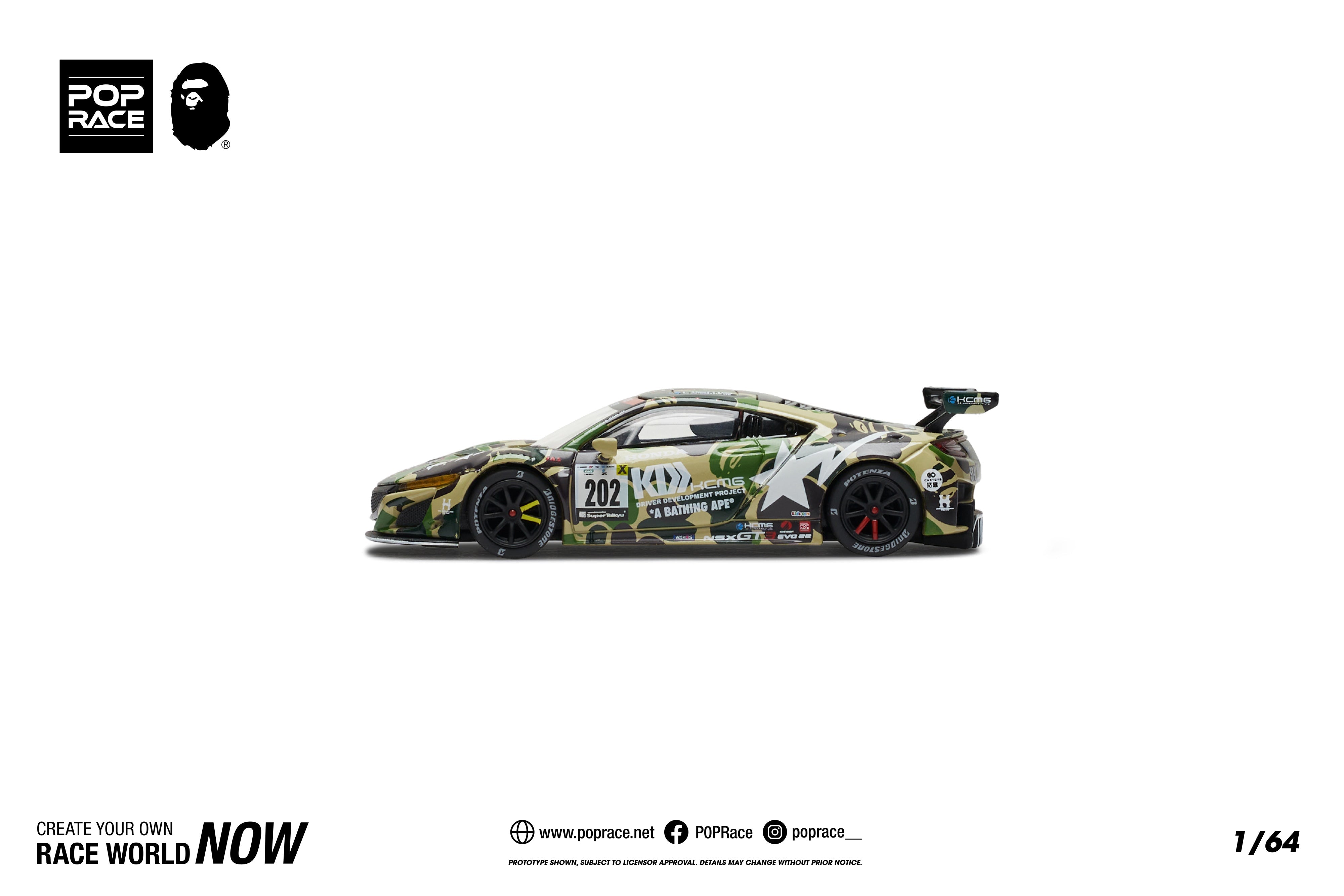 POP RACE HONDA NSX GT3 EVO22 Kcmg Bathing Ape 1/64 JAPAN OFFICIAL