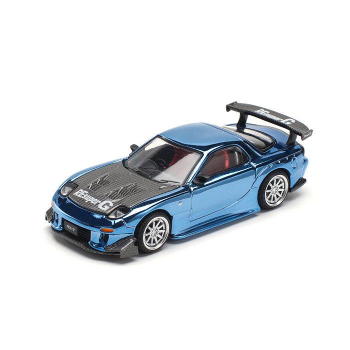 Pop Race MAZDA RX7 Re-Amemiya Widebody Blue Chrome 1/64 JAPAN OFFICIAL