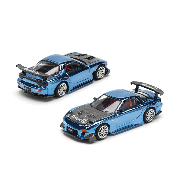 Pop Race MAZDA RX7 Re-Amemiya Widebody Blue Chrome 1/64 JAPAN OFFICIAL