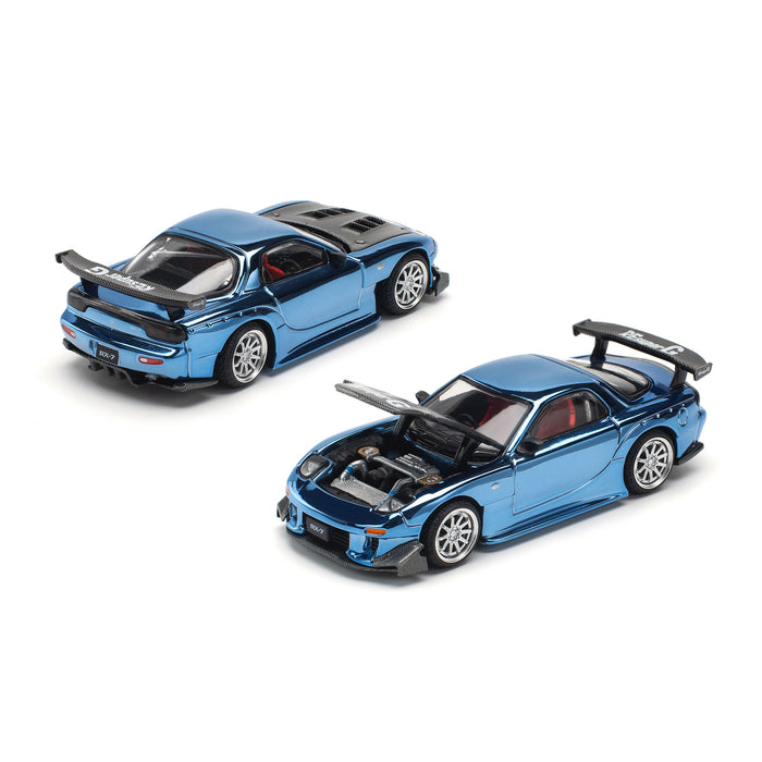 Pop Race MAZDA RX7 Re-Amemiya Widebody Blue Chrome 1/64 JAPAN OFFICIAL