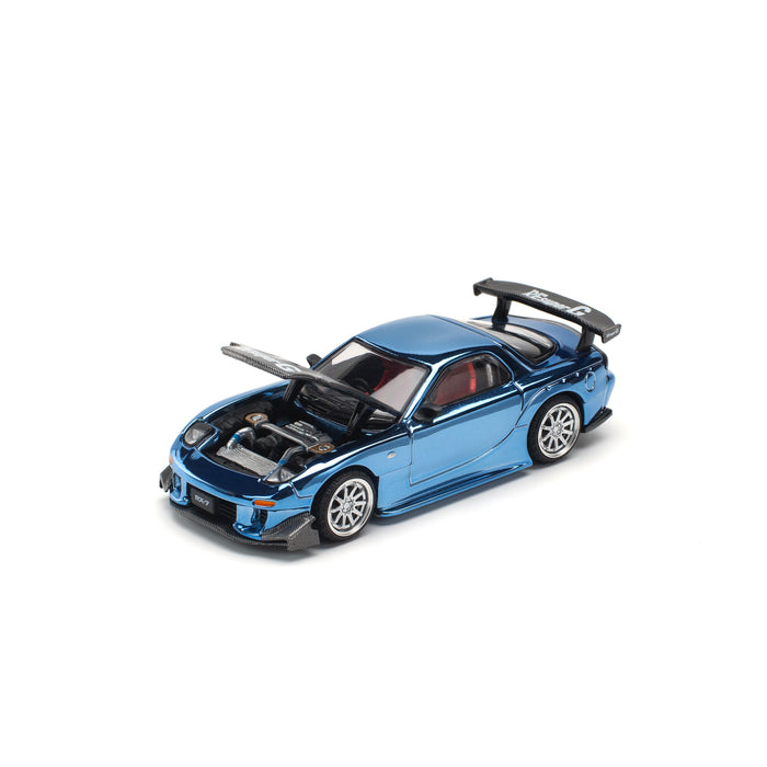 Pop Race MAZDA RX7 Re-Amemiya Widebody Blue Chrome 1/64 JAPAN OFFICIAL