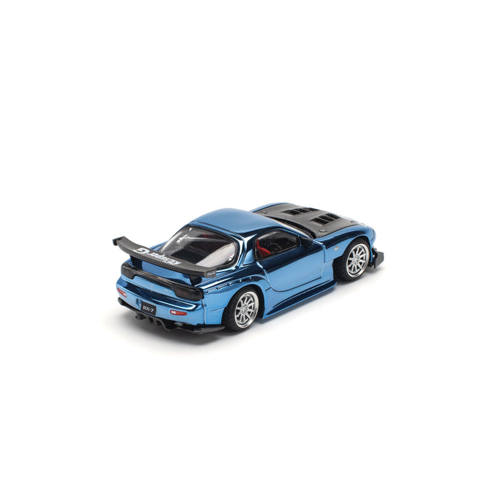 Pop Race MAZDA RX7 Re-Amemiya Widebody Blue Chrome 1/64 JAPAN OFFICIAL