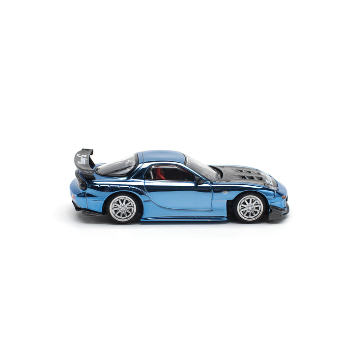 Pop Race MAZDA RX7 Re-Amemiya Widebody Blue Chrome 1/64 JAPAN OFFICIAL