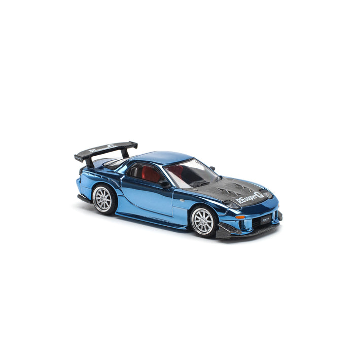 Pop Race MAZDA RX7 Re-Amemiya Widebody Blue Chrome 1/64 JAPAN OFFICIAL