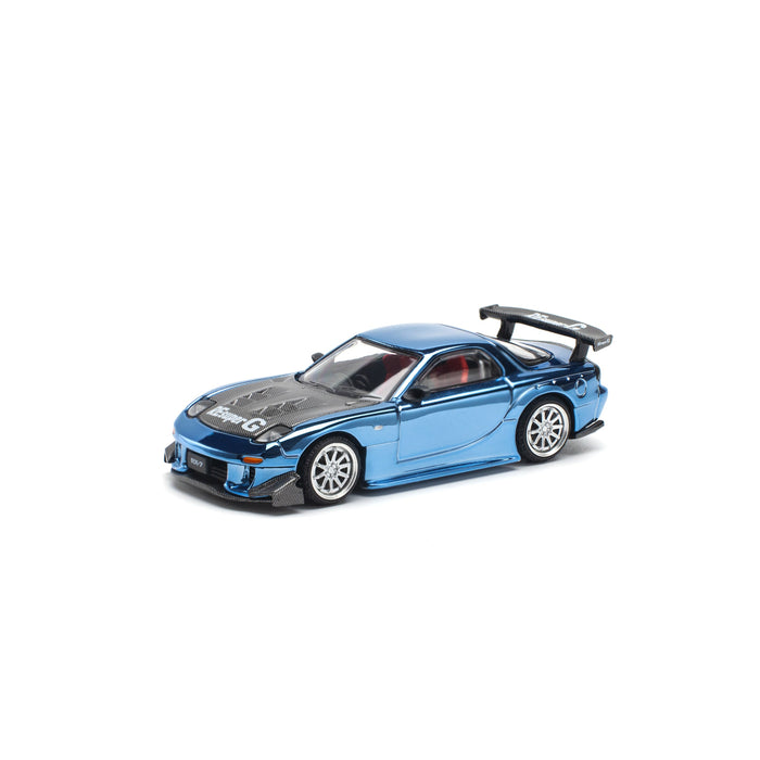 Pop Race MAZDA RX7 Re-Amemiya Widebody Blue Chrome 1/64 JAPAN OFFICIAL