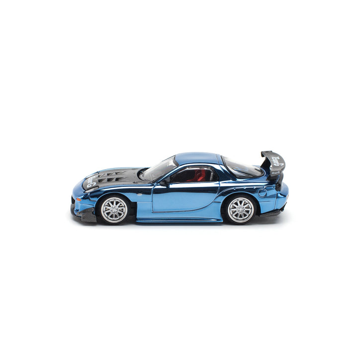 Pop Race MAZDA RX7 Re-Amemiya Widebody Blue Chrome 1/64 JAPAN OFFICIAL