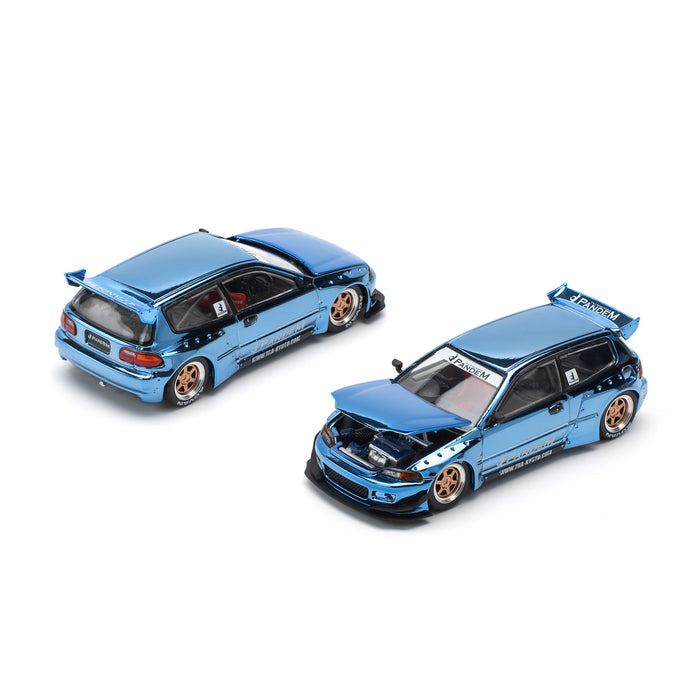 Pop Race PANDEM Civic EG6 Blue Chrome 1/64 JAPAN OFFICIAL