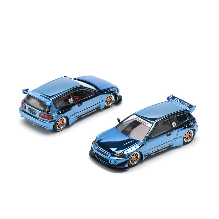 Pop Race PANDEM Civic EG6 Blue Chrome 1/64 JAPAN OFFICIAL