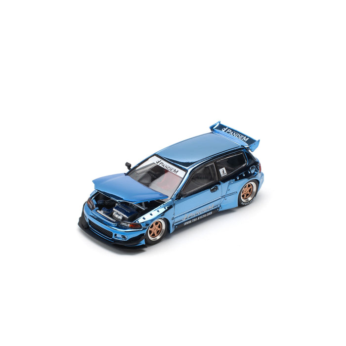 Pop Race PANDEM Civic EG6 Blue Chrome 1/64 JAPAN OFFICIAL