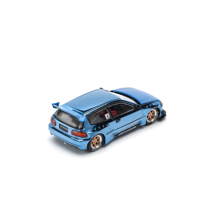 Pop Race PANDEM Civic EG6 Blue Chrome 1/64 JAPAN OFFICIAL