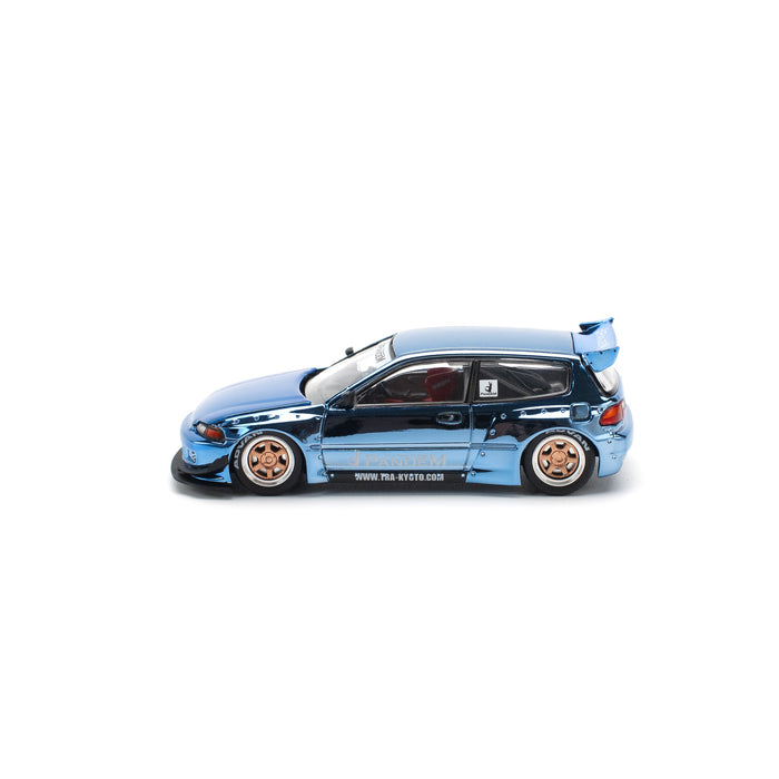 Pop Race PANDEM Civic EG6 Blue Chrome 1/64 JAPAN OFFICIAL