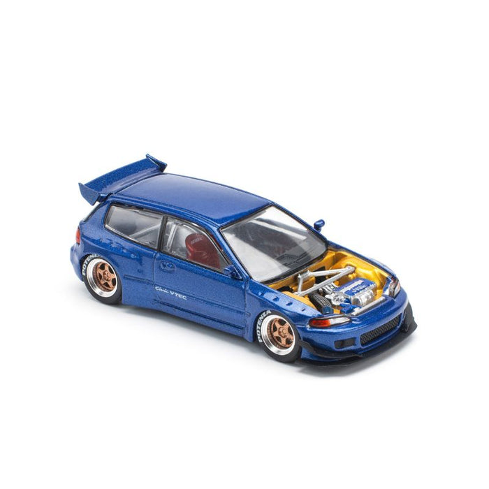 POPRACE Pandem Civic EG6 Metallic Blue With Open Hood 1/64 JAPAN OFFICIAL