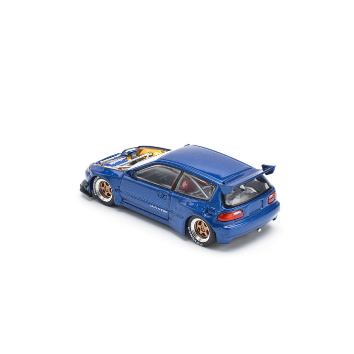 POPRACE Pandem Civic EG6 Metallic Blue With Open Hood 1/64 JAPAN OFFICIAL