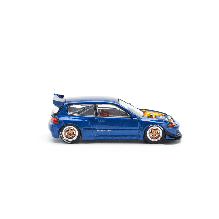 POPRACE Pandem Civic EG6 Metallic Blue With Open Hood 1/64 JAPAN OFFICIAL