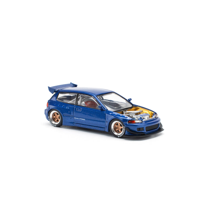 POPRACE Pandem Civic EG6 Metallic Blue With Open Hood 1/64 JAPAN OFFICIAL