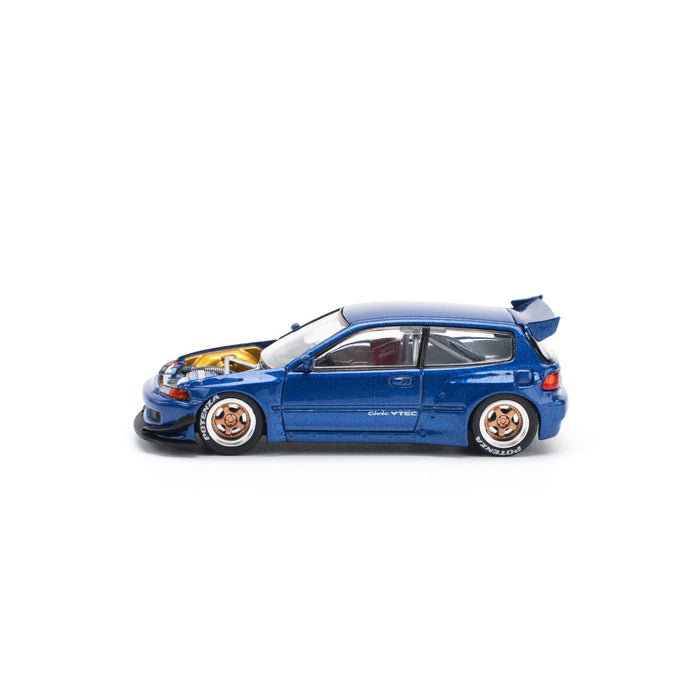 POPRACE Pandem Civic EG6 Metallic Blue With Open Hood 1/64 JAPAN OFFICIAL