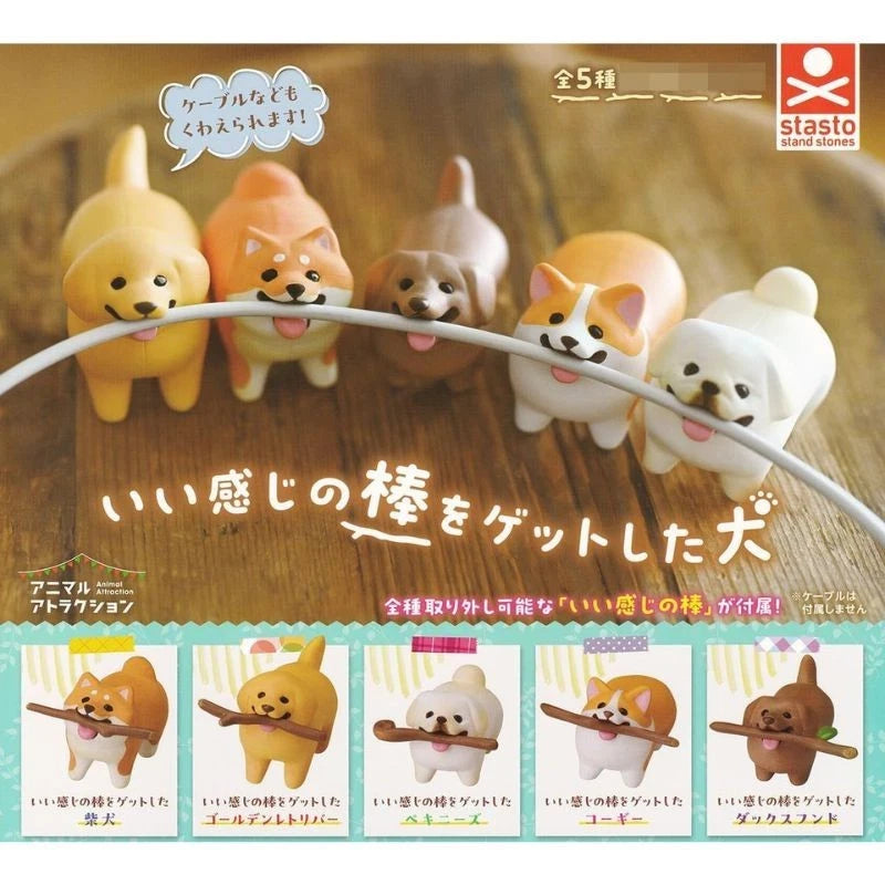 Stand Stones Dog Got a Nice Stick Complete Set Figure Capsule Toy JAPAN OFFICIAL
