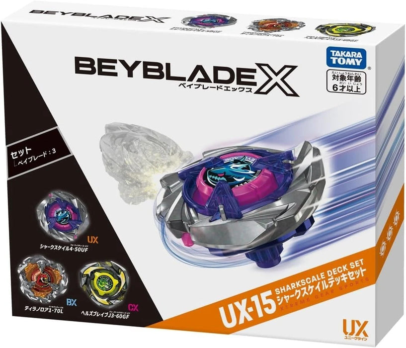 BEYBLADE X UX-15 Attack Type Shark Scale Deck Set (3 Beyblades)