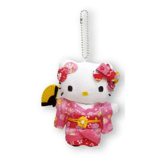 Sanrio Hello Kitty Chirimen Kimono Japan Dolls Pink Mascot Plush Key Chain JAPAN