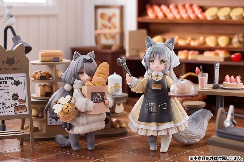 Tea Time Cats Scene Bread House Clerk & Customer Set Figure JAPAN OFFICIAL