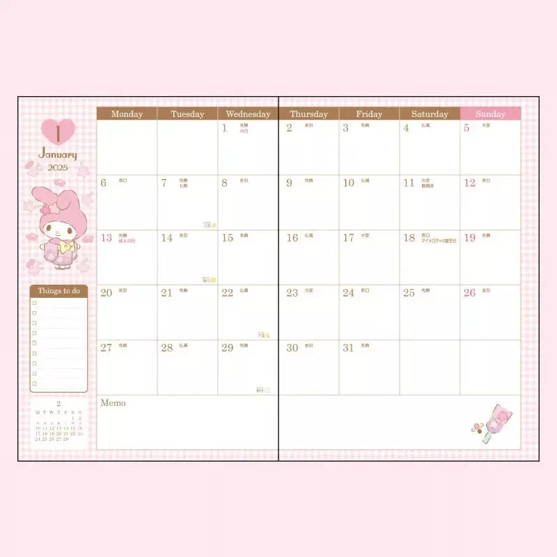 Sanrio My Melody A5 Datebook 2025 Agenda JAPÃO OFICIAL