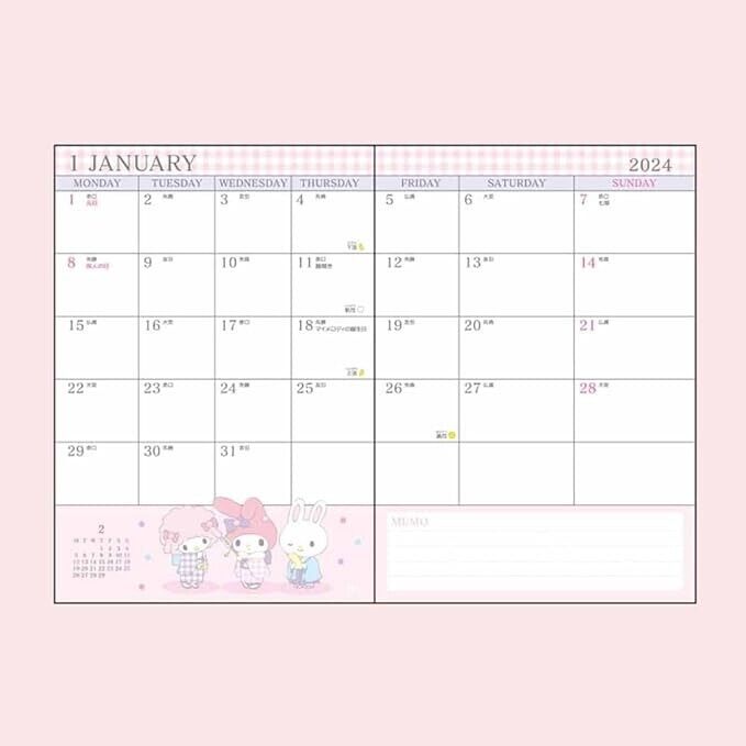 Sanrio My Melody B6 Diary Block Tipo 2024 Programma Libro Giappone Officiale