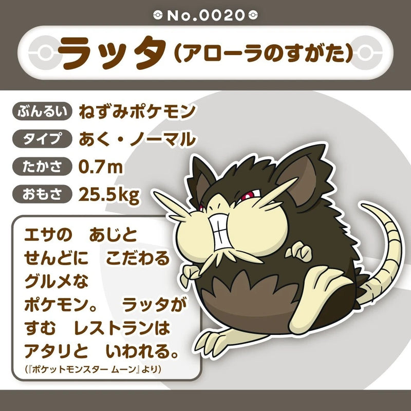 Pokemon Center Original Pokemon Fit A020 Alolan Raticate Plush Doll JAPAN