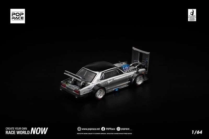 Skyline GT-R V8 Drift Hakoska Silver Chrome 1/64 Auto in miniatura UFFICIALE GIAPPONE