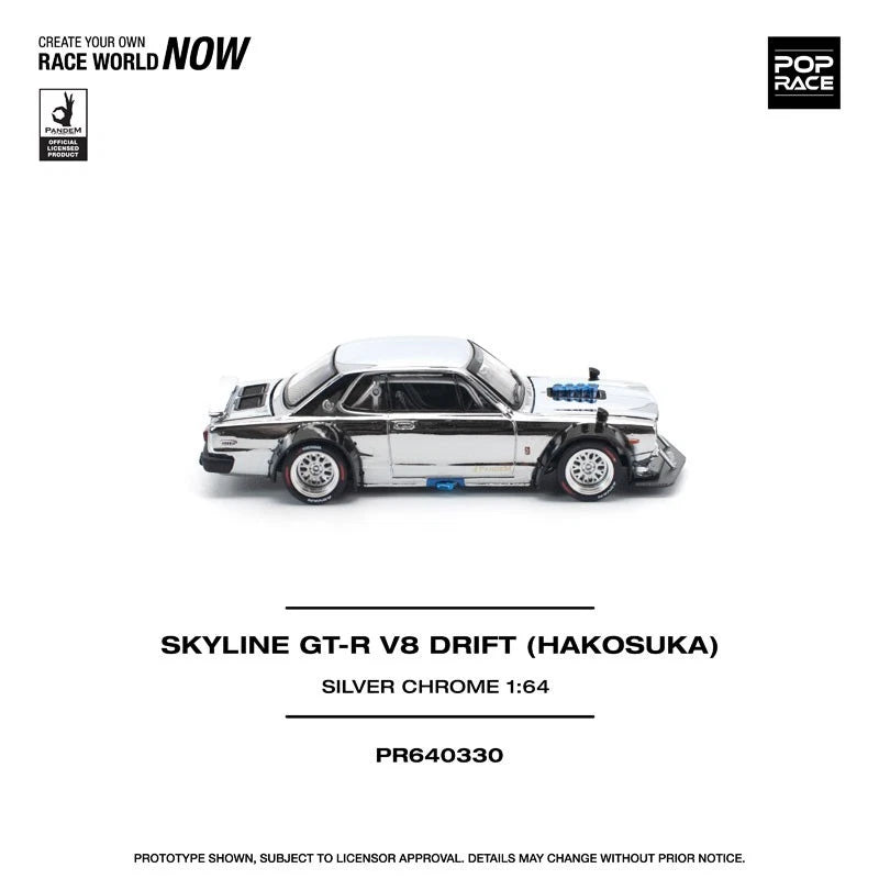 Skyline GT-R V8 Drift Hakoska Silver Chrome 1/64 Auto in miniatura UFFICIALE GIAPPONE