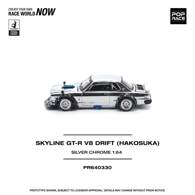 Skyline GT-R V8 Drift Hakoska Silver Chrome 1/64 Auto in miniatura UFFICIALE GIAPPONE