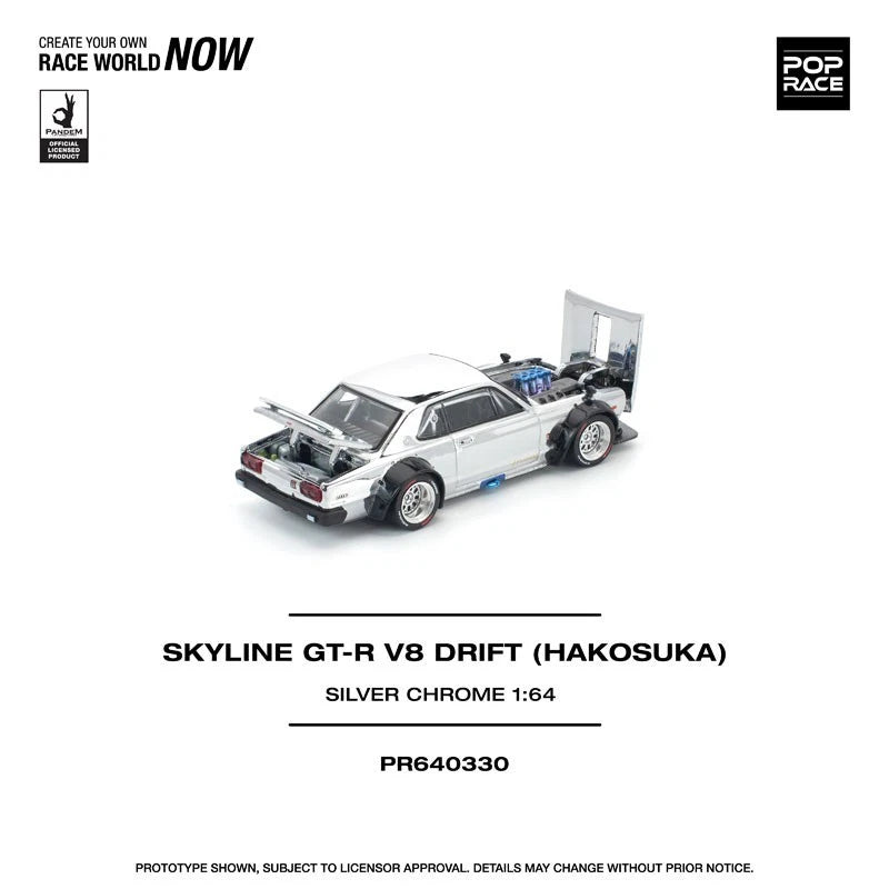 Skyline GT-R V8 Drift Hakoska Silver Chrome 1/64 Auto in miniatura UFFICIALE GIAPPONE