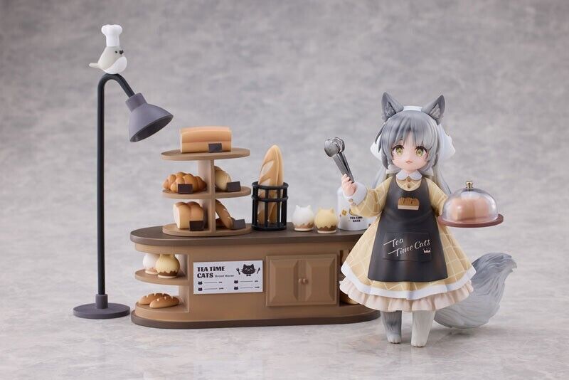 Tea Time Cats Scene Bread House Clerk & Customer Set Figure JAPAN OFFICIAL