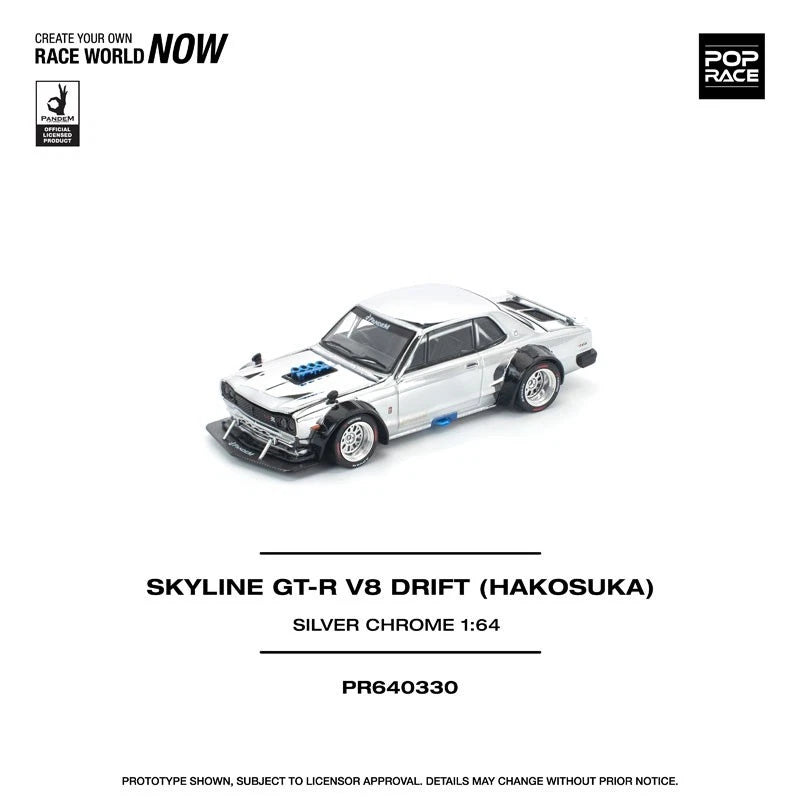Skyline GT-R V8 Drift Hakoska Silver Chrome 1/64 Auto in miniatura UFFICIALE GIAPPONE