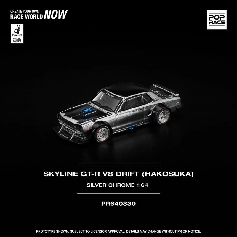 Skyline GT-R V8 Drift Hakoska Silver Chrome 1/64 Auto in miniatura UFFICIALE GIAPPONE