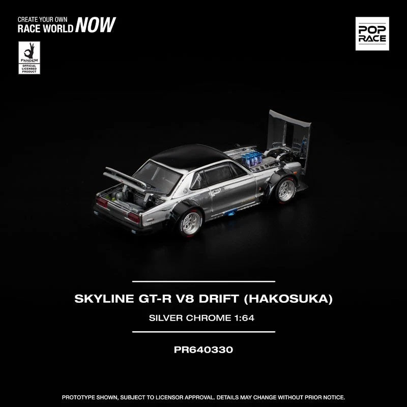 Skyline GT-R V8 Drift Hakoska Silver Chrome 1/64 Auto in miniatura UFFICIALE GIAPPONE