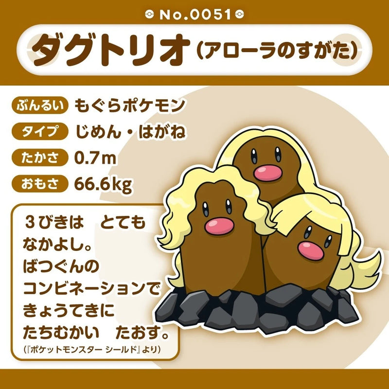 Pokemon Center Original Pokemon Fit A051 Alolan Dugtrio Peluche Bambola GIAPPONE