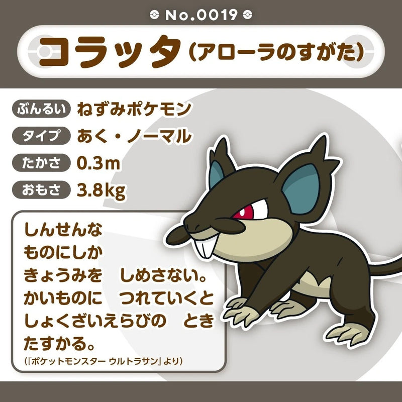 Pokemon Center Original Pokemon Fit A019 Alolan Rattata Plush Doll JAPAN