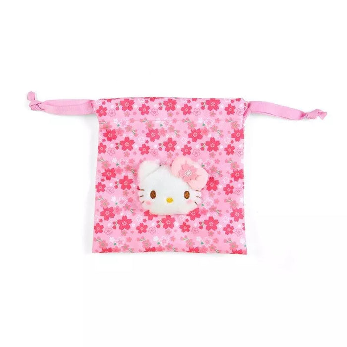 Sanrio Character Hello Kitty Boa Face Drawstring Bag Sakura Kimono JAPAN