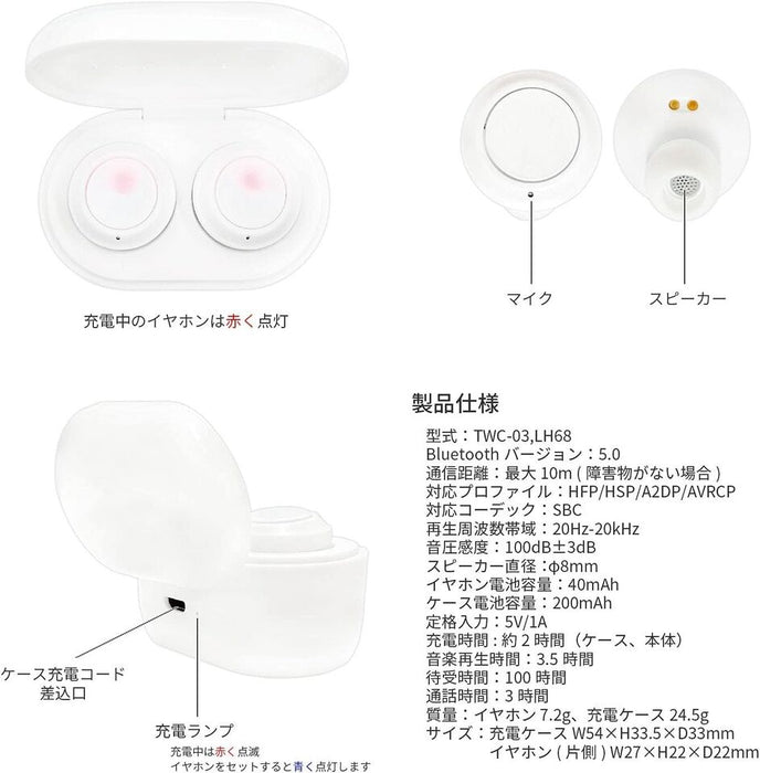 Gourmandise Sanrio Hello Kitty Wireless STEREO EARPHONES EARBUDS WHITE MIKE CASE