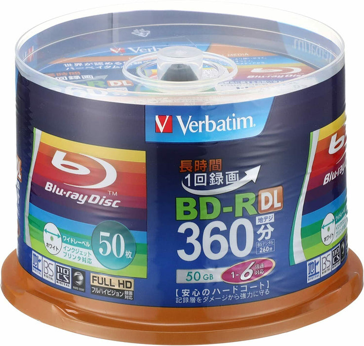 Verbatim Blank Blu-ray BD-R DL VBR260RP50SV1 50 Go 1-6x Officiel japonais